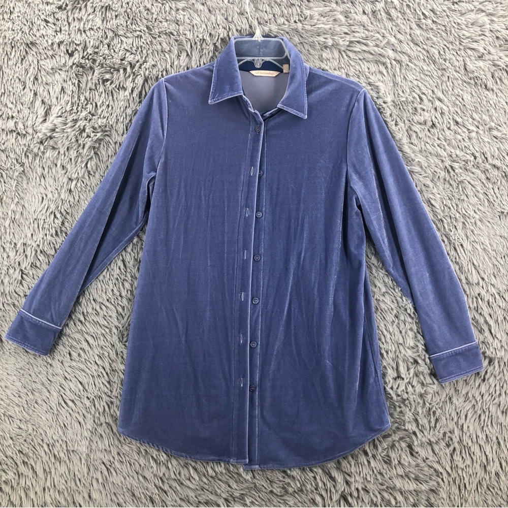 Soft Surroundings Shirt Womens XS Blue Button Up Blue Long Sleeve Velour
